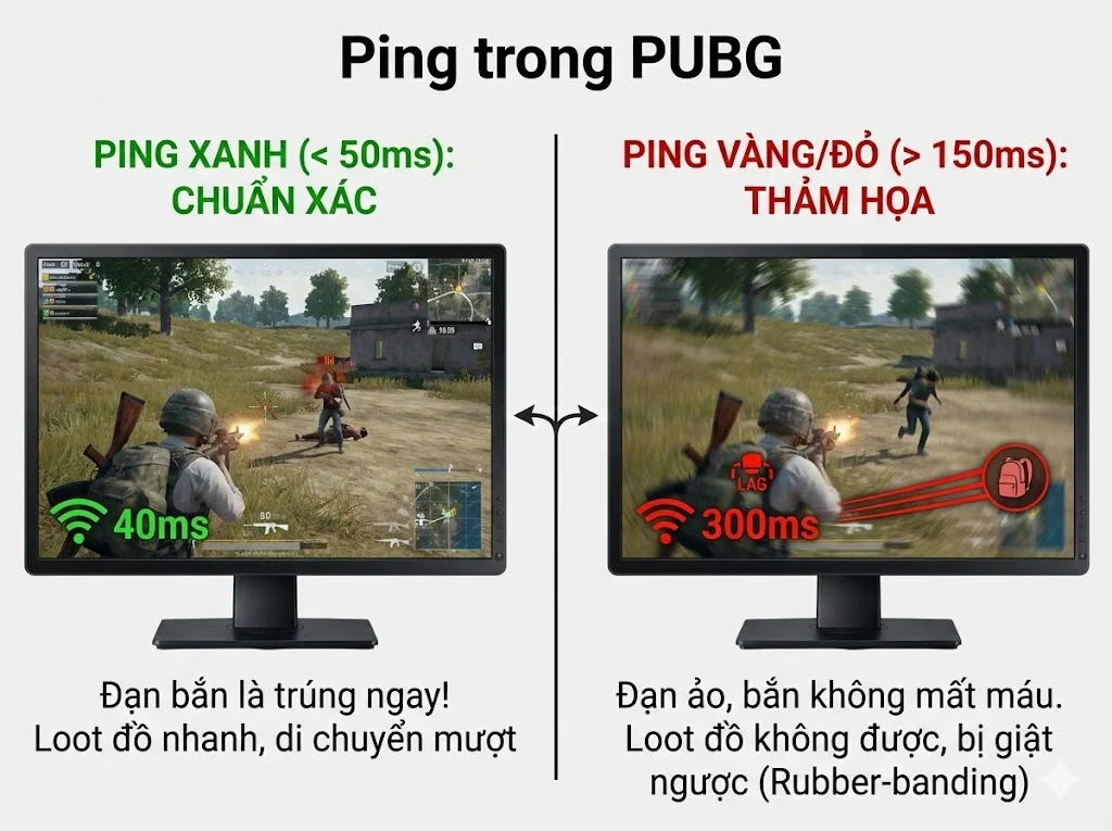 Ping cao trong PUBG gây ra hiện tượng giật lag, đạn ảo