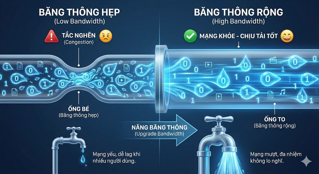 Băng thông Internet được ví như độ rộng của đường ống nước