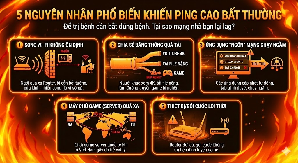5 nguyên nhân phổ biến khiến ping cao bất thường