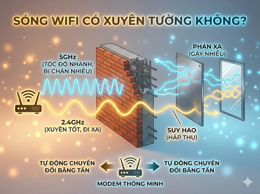 Sự khác biệt giữa băng tần 2.4GHz với 5GHz khi gặp vật cản.