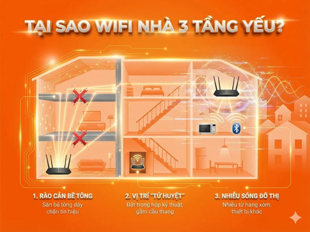 3 nguyên nhân khiến wifi nhà 3 tầng bị yếu và chập chờn 3 nguyên nhân khiến wifi nhà 3 tầng bị yếu và chập chờn
