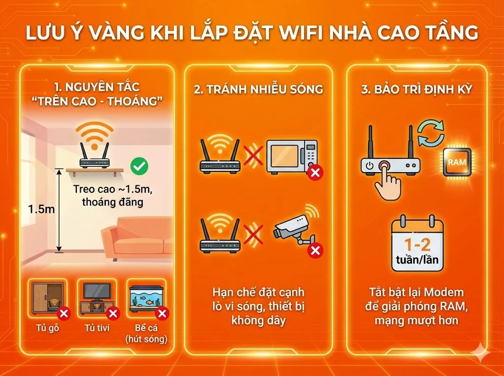 Vị trí lắp đặt modem wifi tối ưu nhất cho nhà 3 tầng