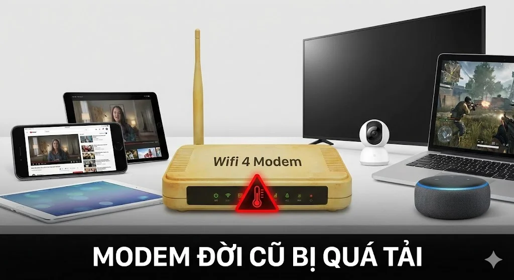 Modem cũ quá tải khiến mạng Viettel bị lag, chập chờn