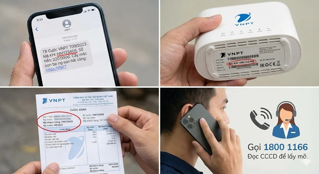 Vị trí mã khách hàng vnpt trên modem wifi và tin nhắn