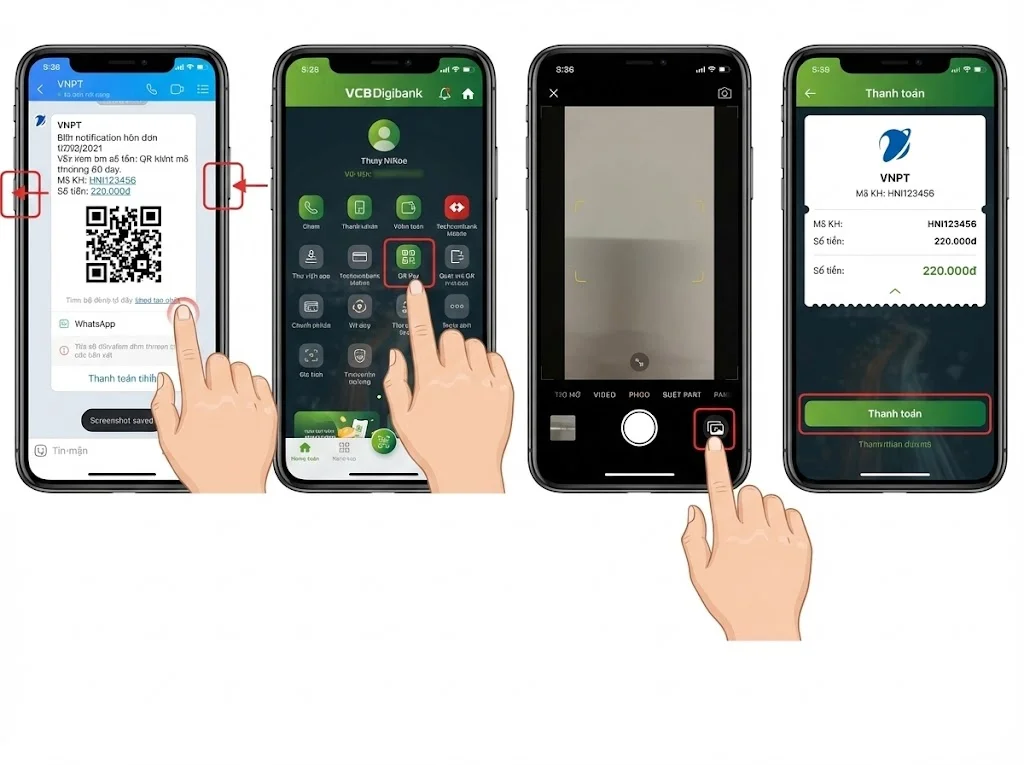 Hướng dẫn quét mã QR thanh toán cước vnpt từ thư viện ảnh