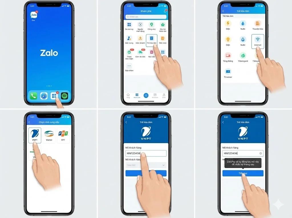 Cách thanh toán cước Internet VNPT qua ví ZaloPay