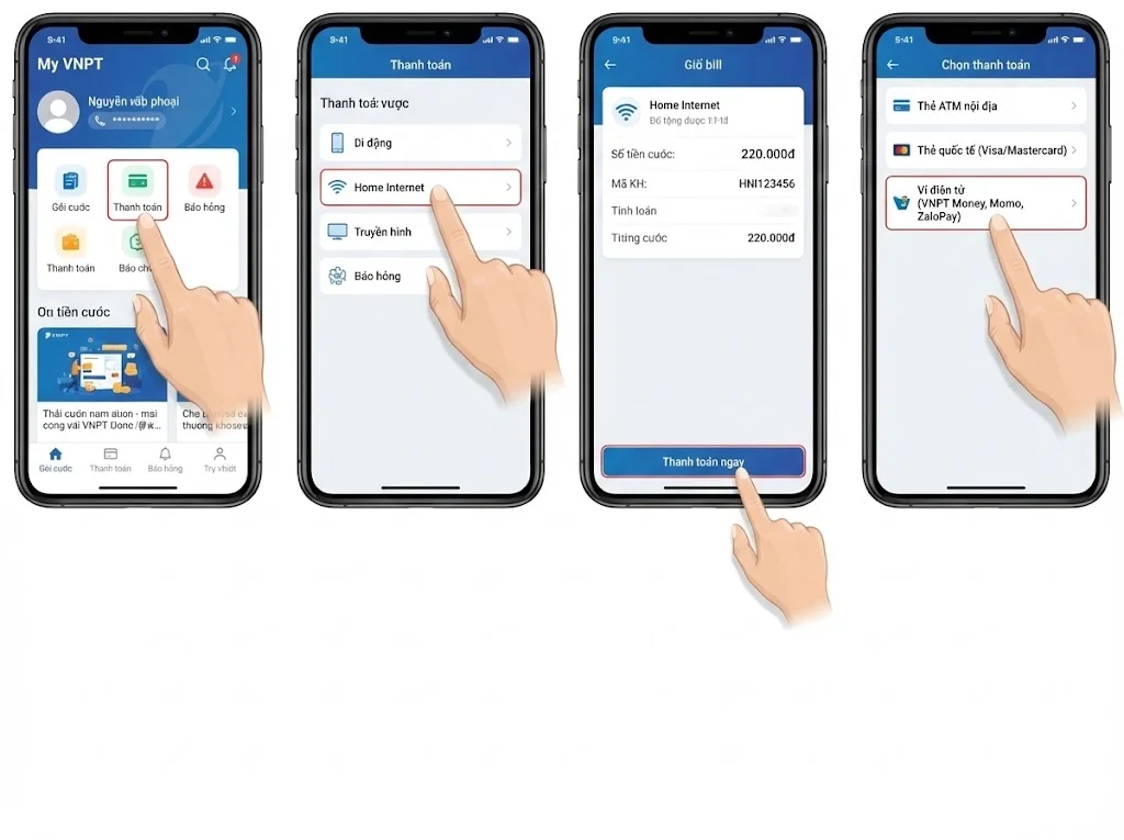 Giao diện thanh toán cước trên ứng dụng My VNPT