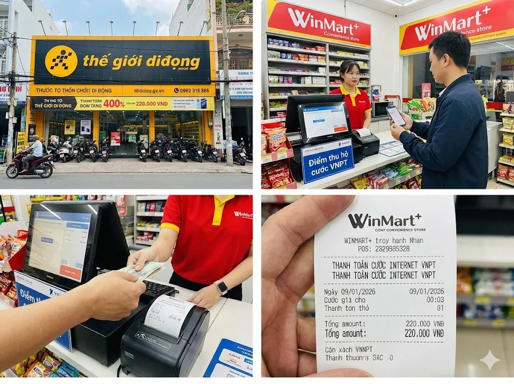 Đóng tiền cước VNPT tại Thế Giới Di Động và cửa hàng tiện lợi