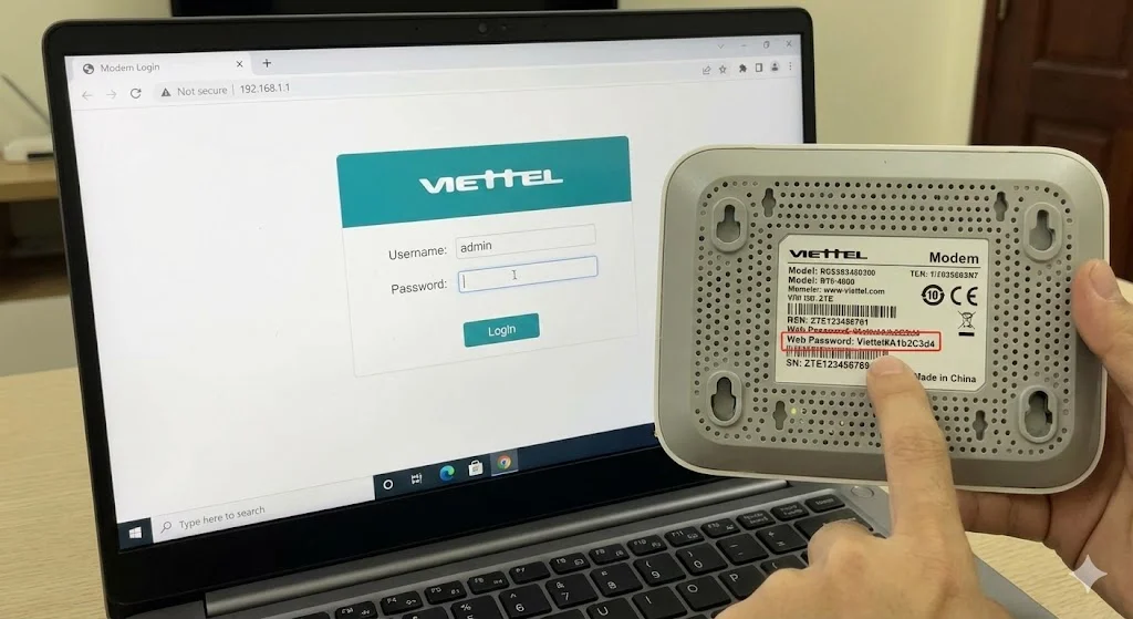 Nhập User/Pass in dưới đáy modem để đăng nhập
