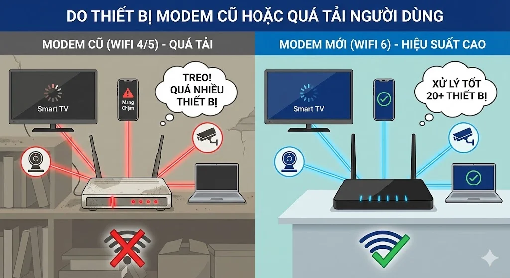 Modem cũ quá tải khiến mạng vnpt lag khi nhiều người sử dụng