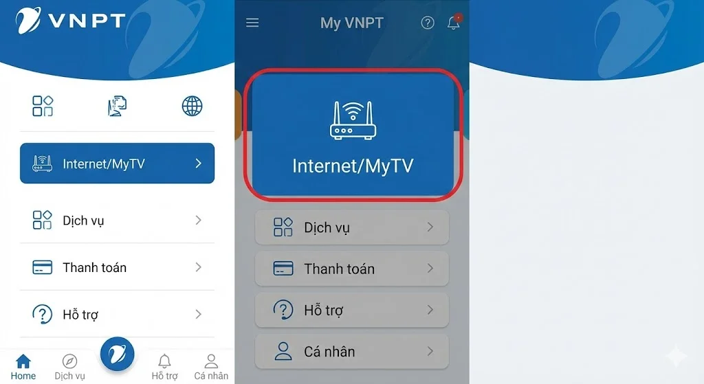 Trang chủ ứng dụng My VNPT chọn Internet MyTV