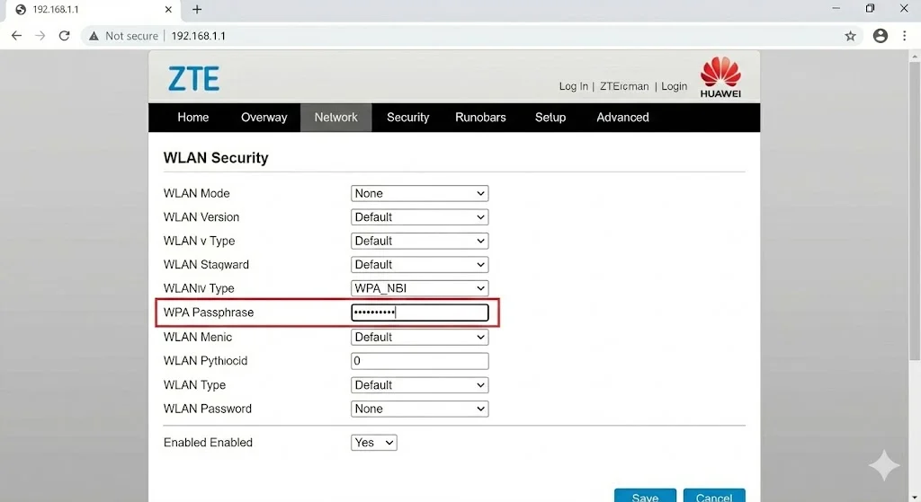 Nhập mật khẩu wifi mới vào ô WPA Passphrase trên modem VNPT