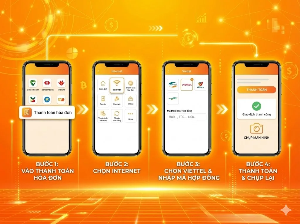 Thanh toán cước Internet Viettel nhanh chóng qua ứng dụng ngân hàng