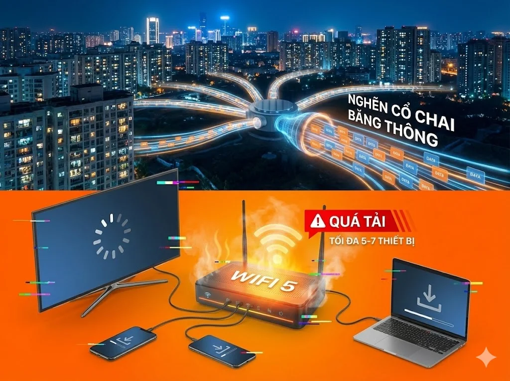 Mạng FPT lag buổi tối do nghẽn băng thông, modem quá tải