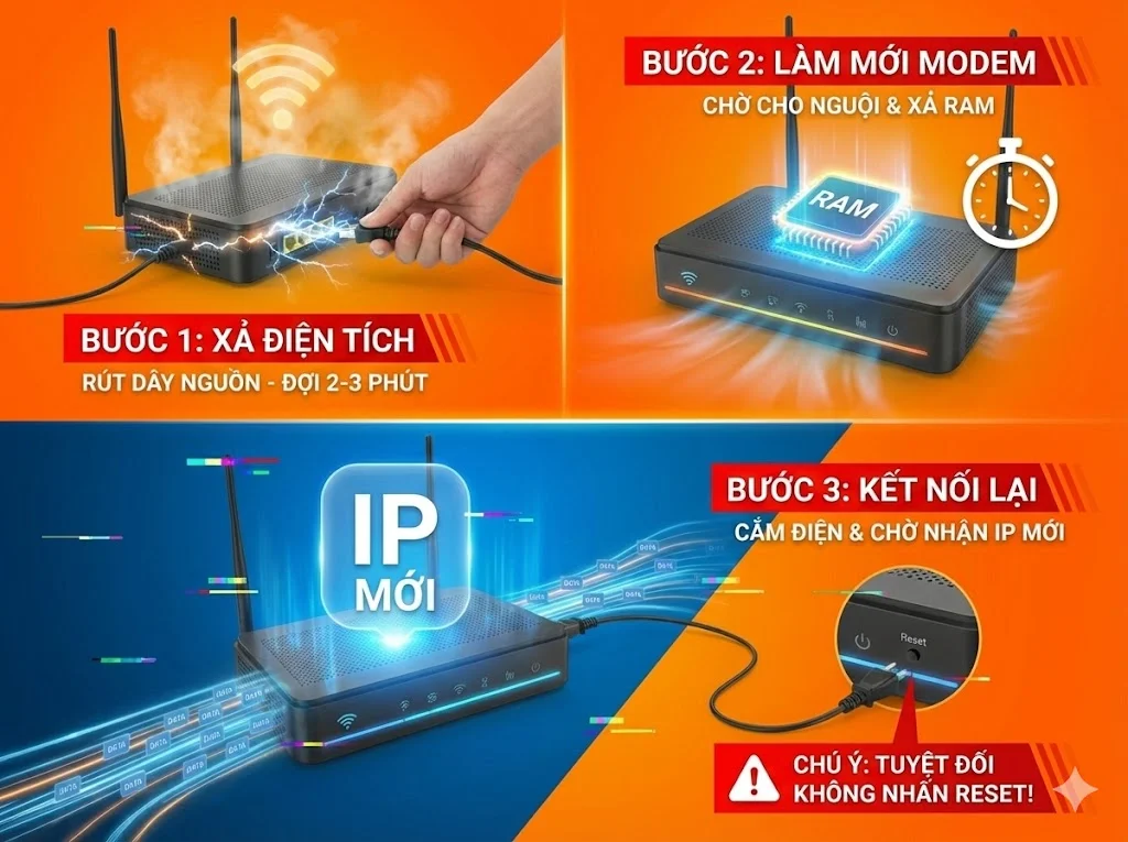 Cách khởi động lại modem FPT đúng: rút điện 2-3 phút