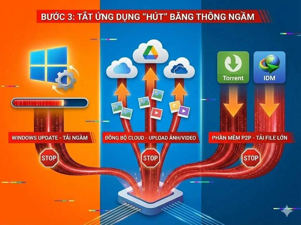 Tắt Windows Update, Cloud, P2P để giảm lag tăng ping