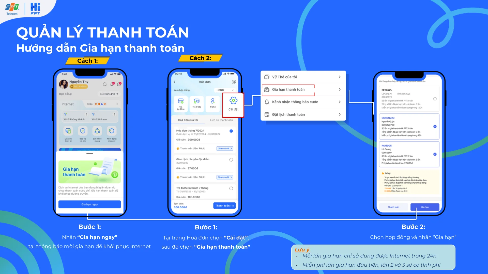 Thao tác gia hạn mạng FPT nhanh chóng trên ứng dụng Hi FPT