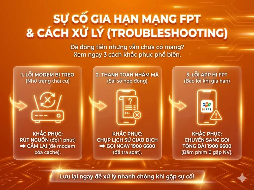 Các sự cố thường gặp khi gia hạn mạng FPT