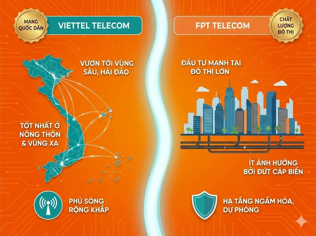 So sánh độ phủ sóng Viettel và FPT theo khu vực