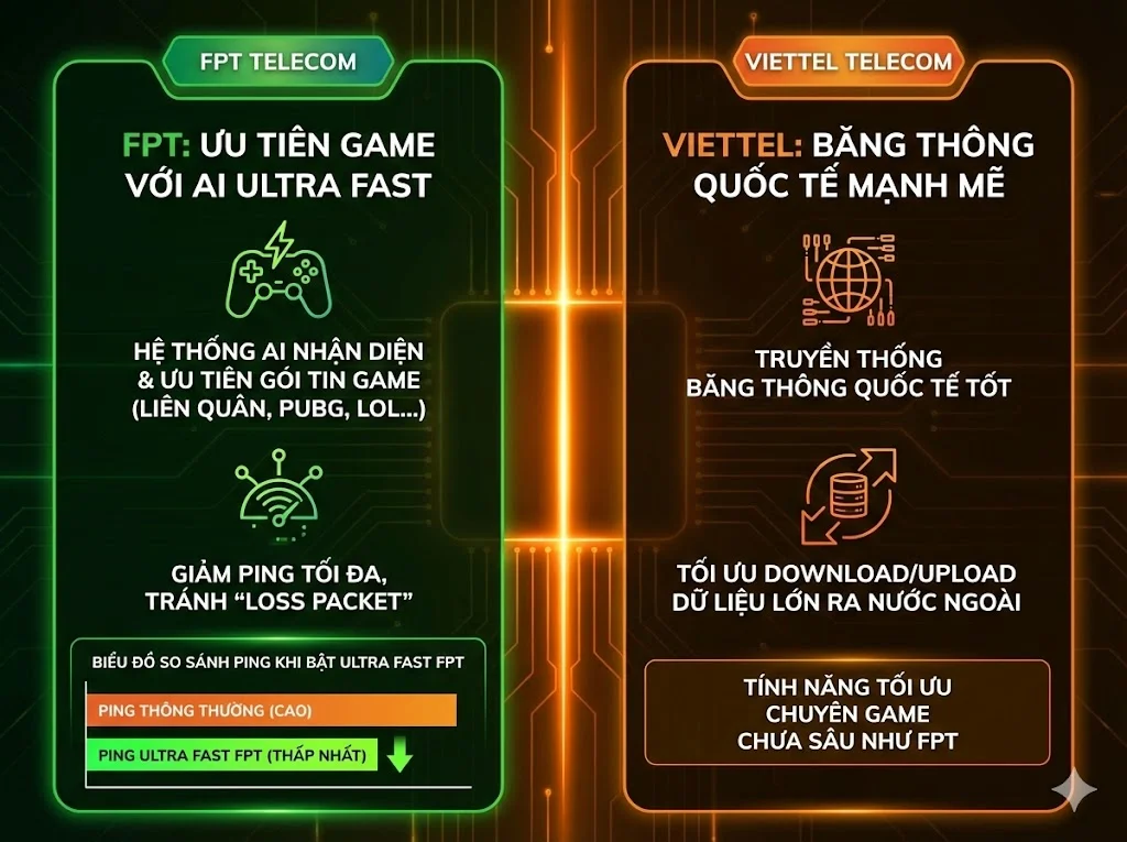 So sánh mạng internet Viettel và FPT khi chơi game thực tế