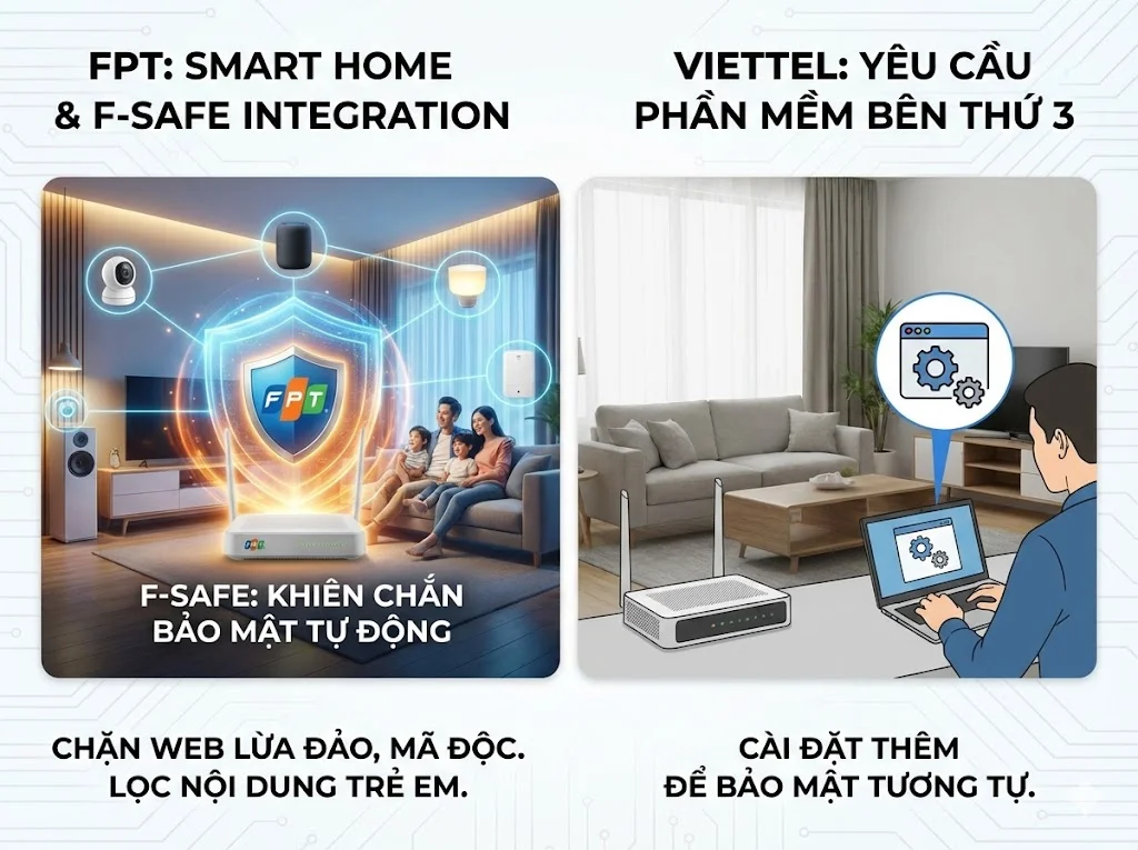 So sánh mạng Internet Viettel và FPT về tiện ích Smart Home