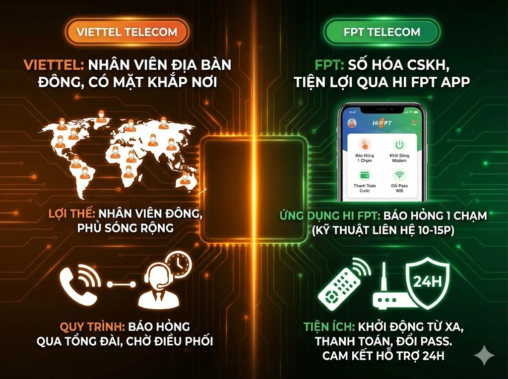 So sánh mạng FPT và Viettel về dịch vụ khách hàng