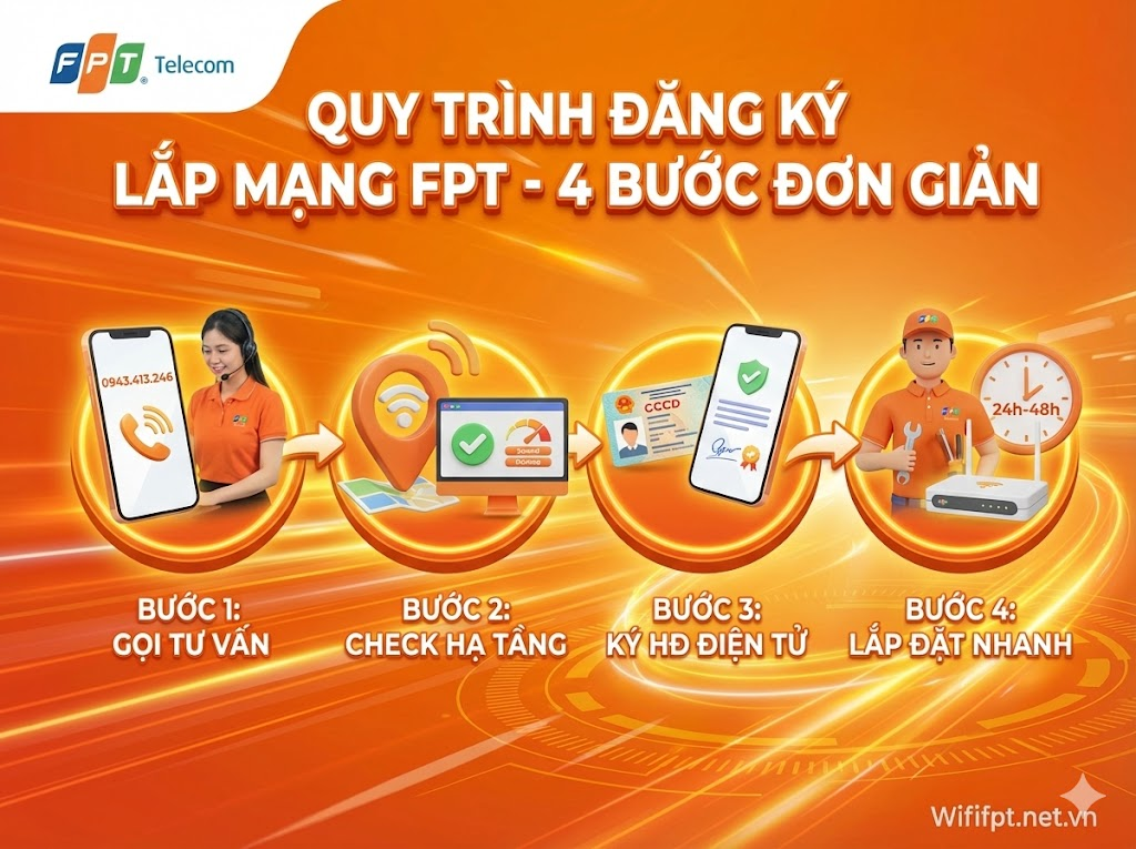 Quy trình đăng ký lắp mạng FPT gồm 4 bước đơn giản