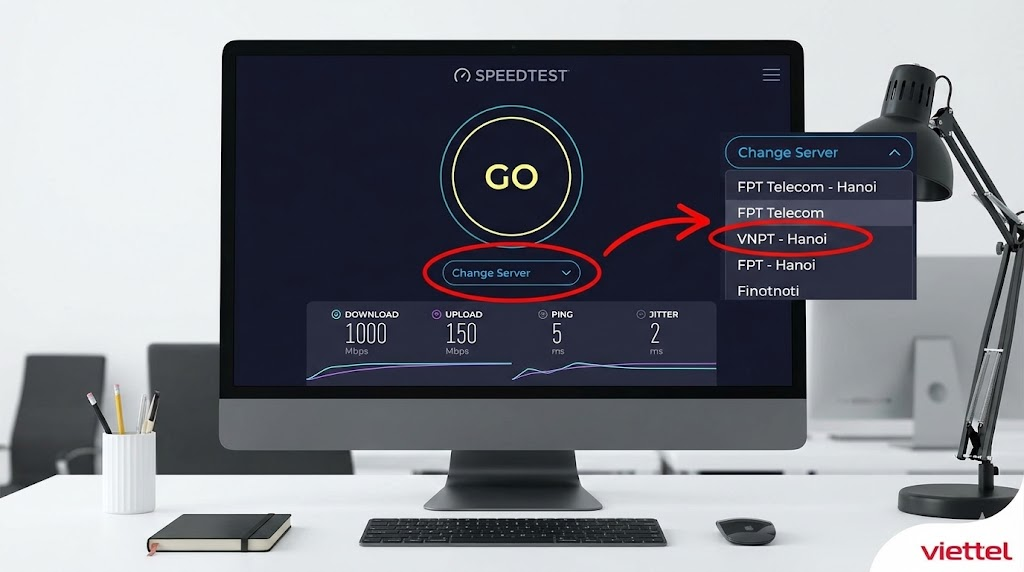 Kiểm tra tốc độ mạng Viettel bằng Speedtest trên máy tính