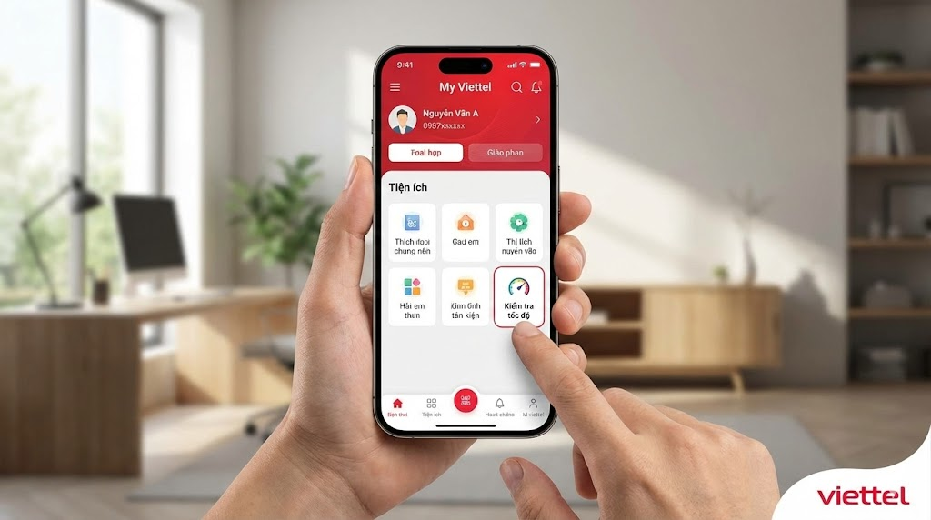 Kiểm tra tốc độ mạng trực tiếp trên app My Viettel