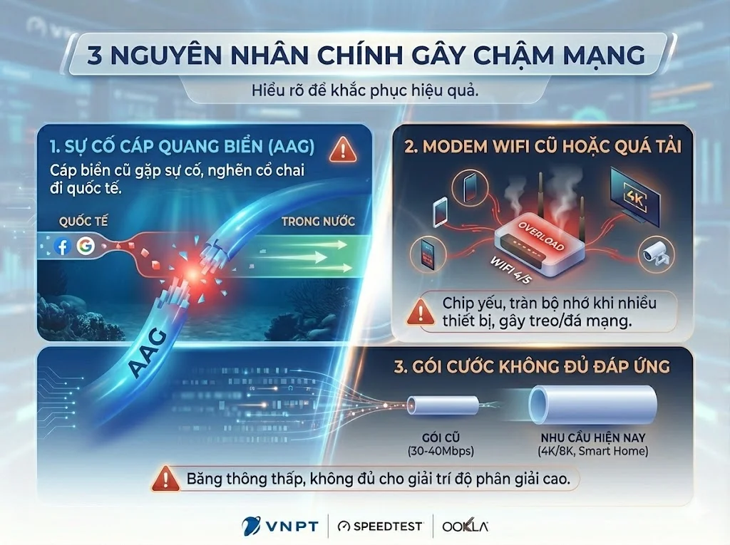 Các nguyên nhân phổ biến khiến mạng VNPT chậm và không ổn định