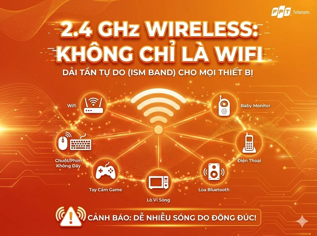 Wifi 2.4 GHz là băng tần sóng dài, phủ rộng và xuyên tường tốt
