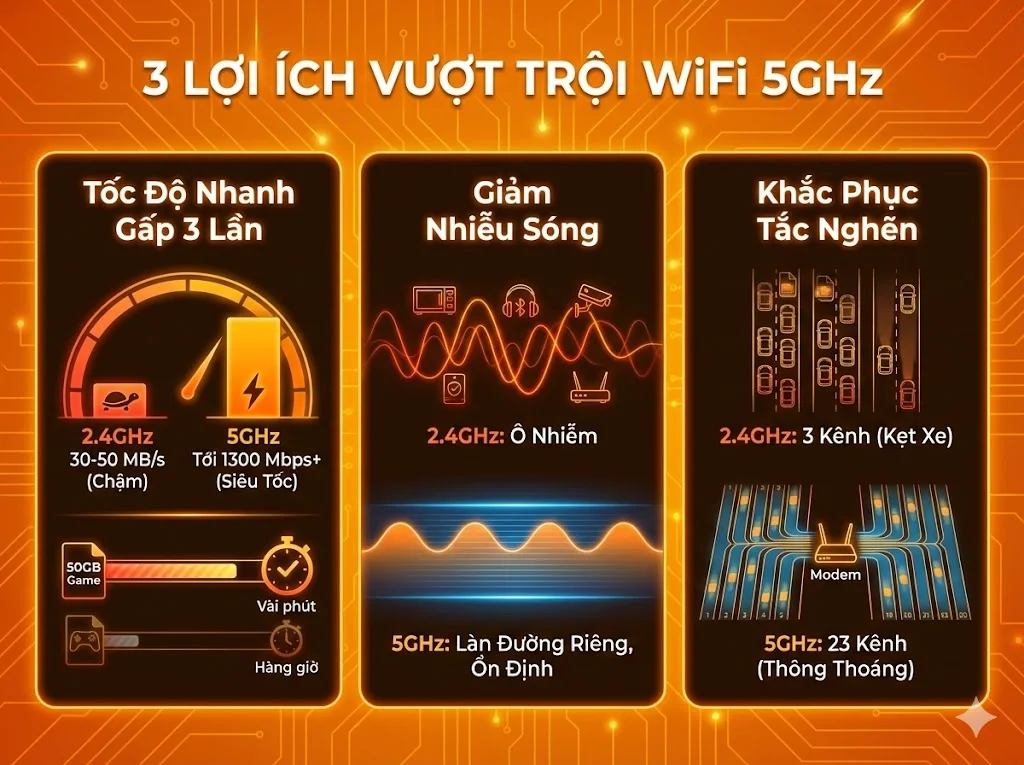 3 lợi ích vượt trội khi sử dụng băng tần WiFi 5GHz