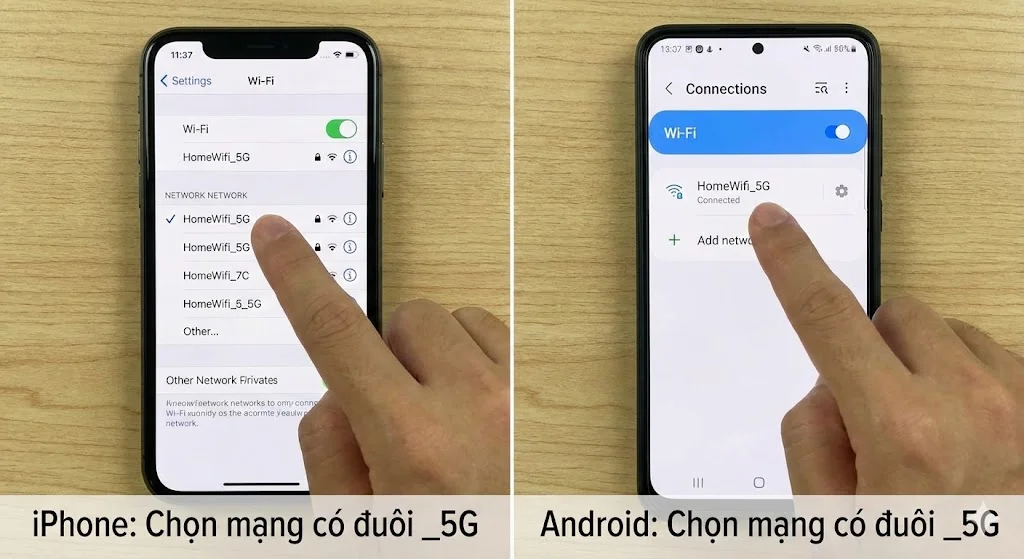 Cách kết nối WiFi 5GHz trên điện thoại iPhone và Android