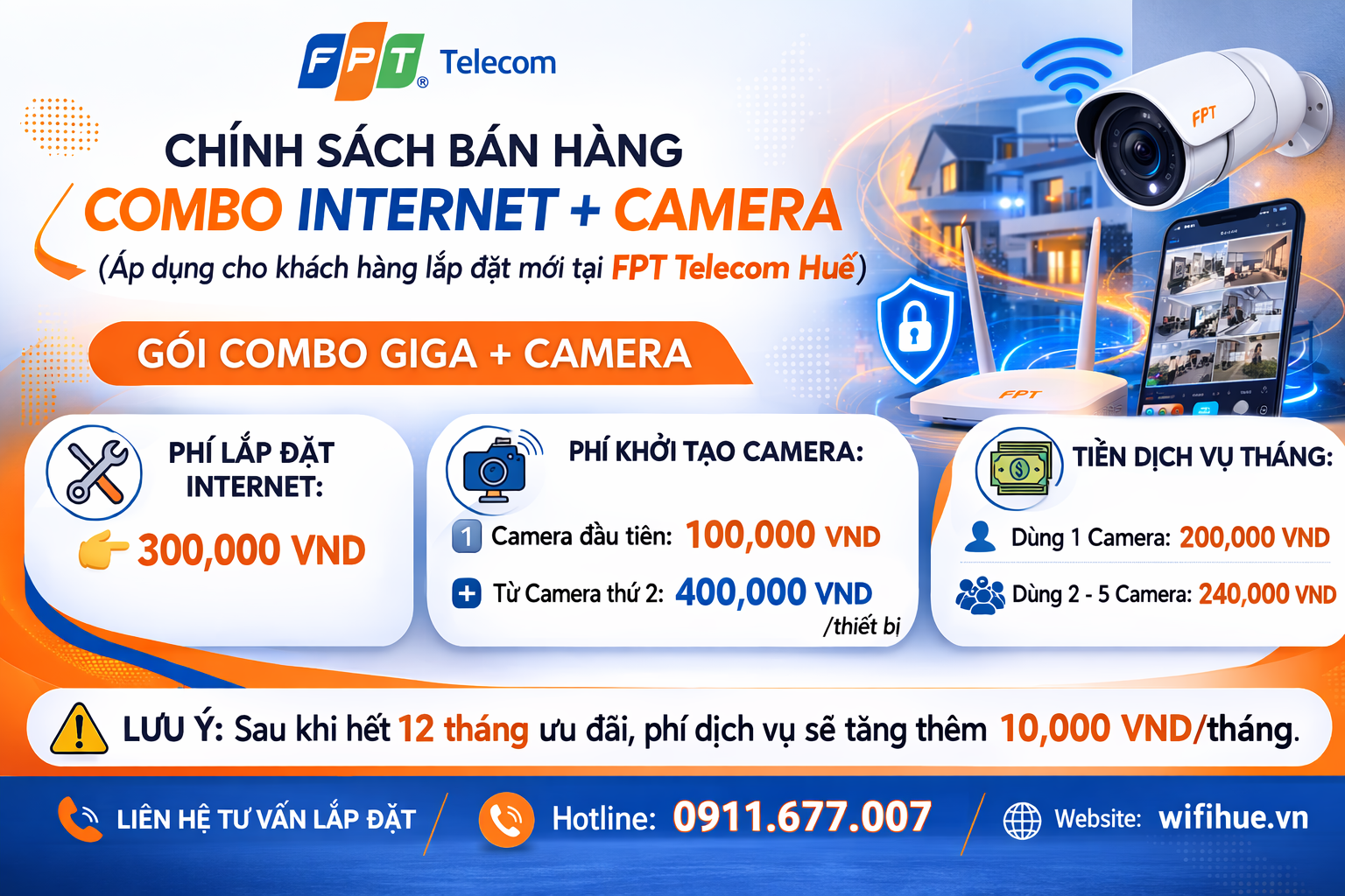 Lắp mạng FPT Huế combo internet camera