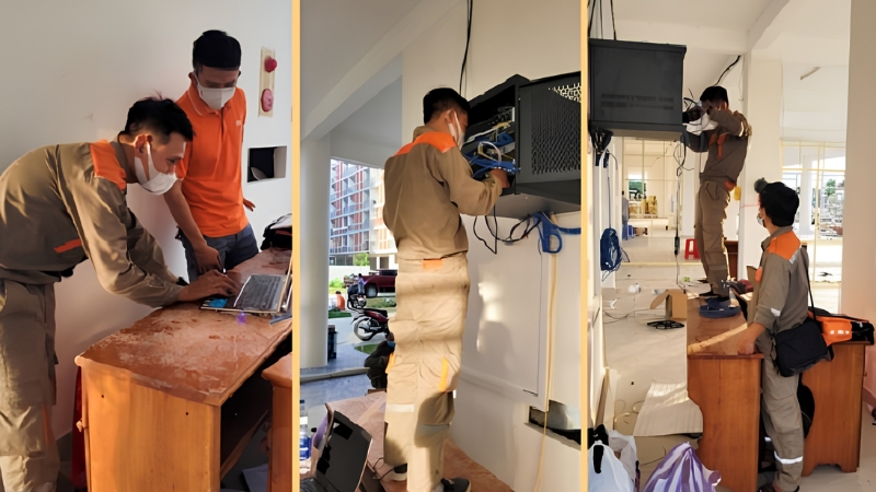 Kỹ thuật viên FPT triển khai lắp đặt dịch vụ