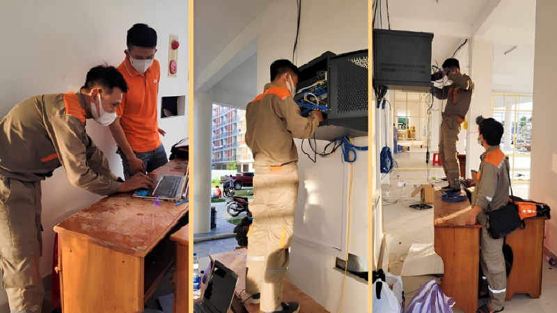 Kỹ thuật viên FPT triển khai lắp Wifi phường La Gi